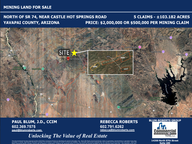 mining-land-for-sale Mining Land for Sale. North of SR 74, Near Castle Hot Springs Road